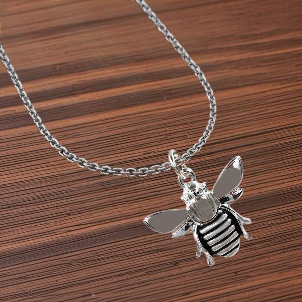 Silver Bumble Bee Charm Necklace
